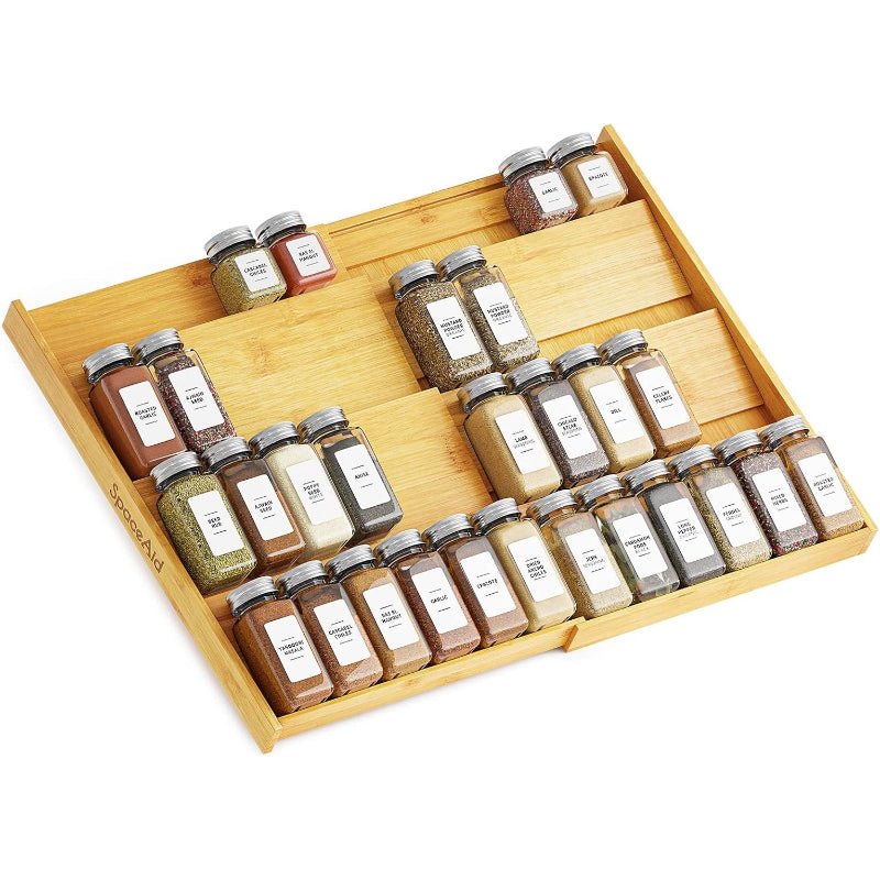 Expandable 4-Tier Bamboo Spice Drawer Organizer