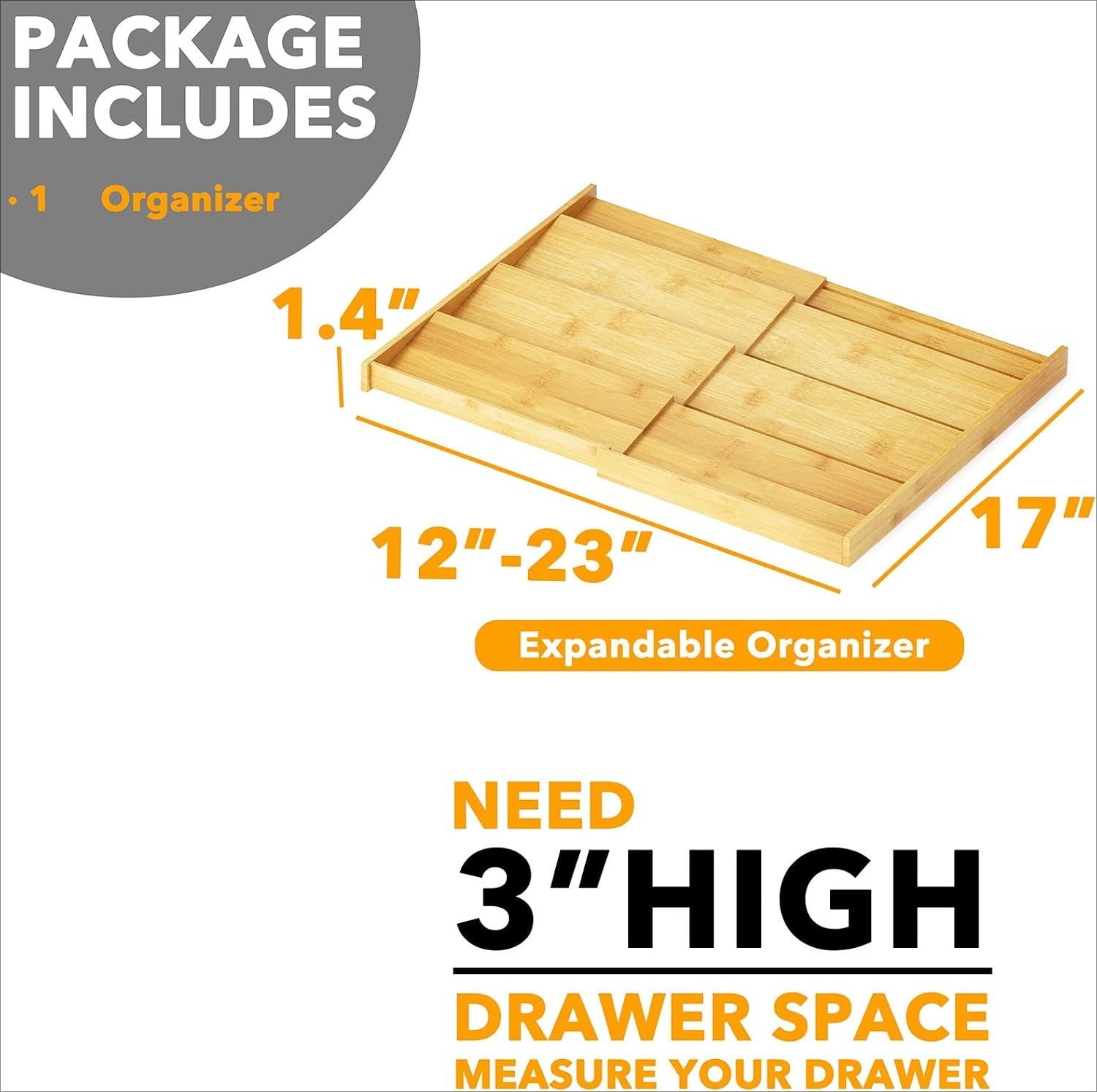 Expandable 4-Tier Bamboo Spice Drawer Organizer