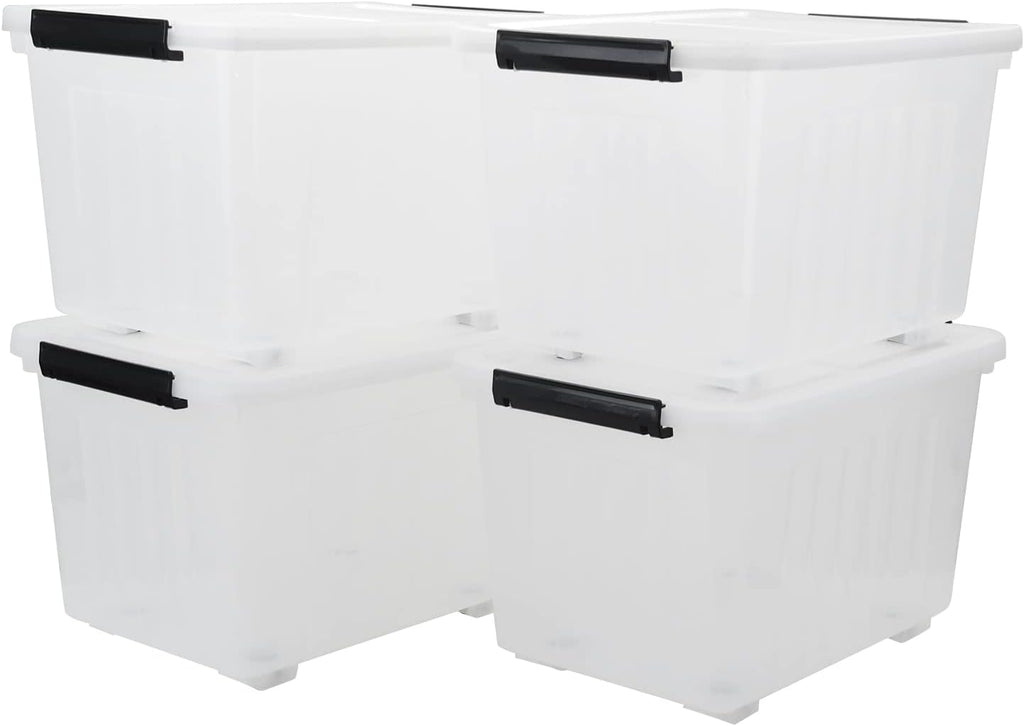 Clear Plastic Storage Bins with Wheels Set of 4