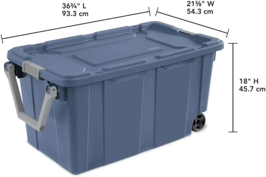 Wheeled Plastic Storage Totes Set of 2, Blue