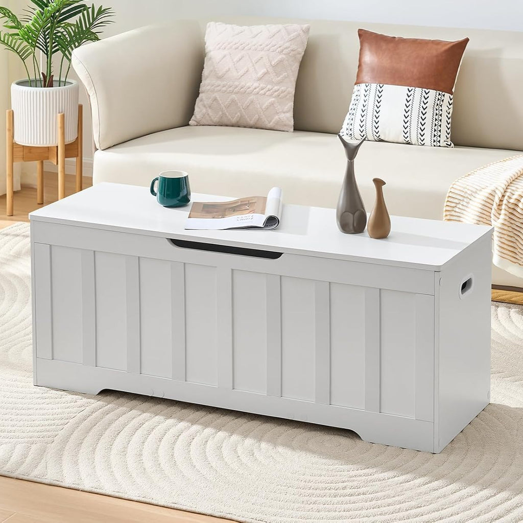 Extra Large Wooden Storage Bench, White