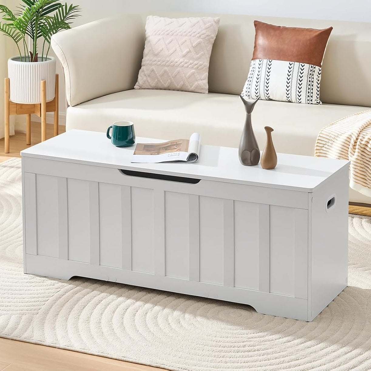 Extra Large Wooden Storage Bench, White