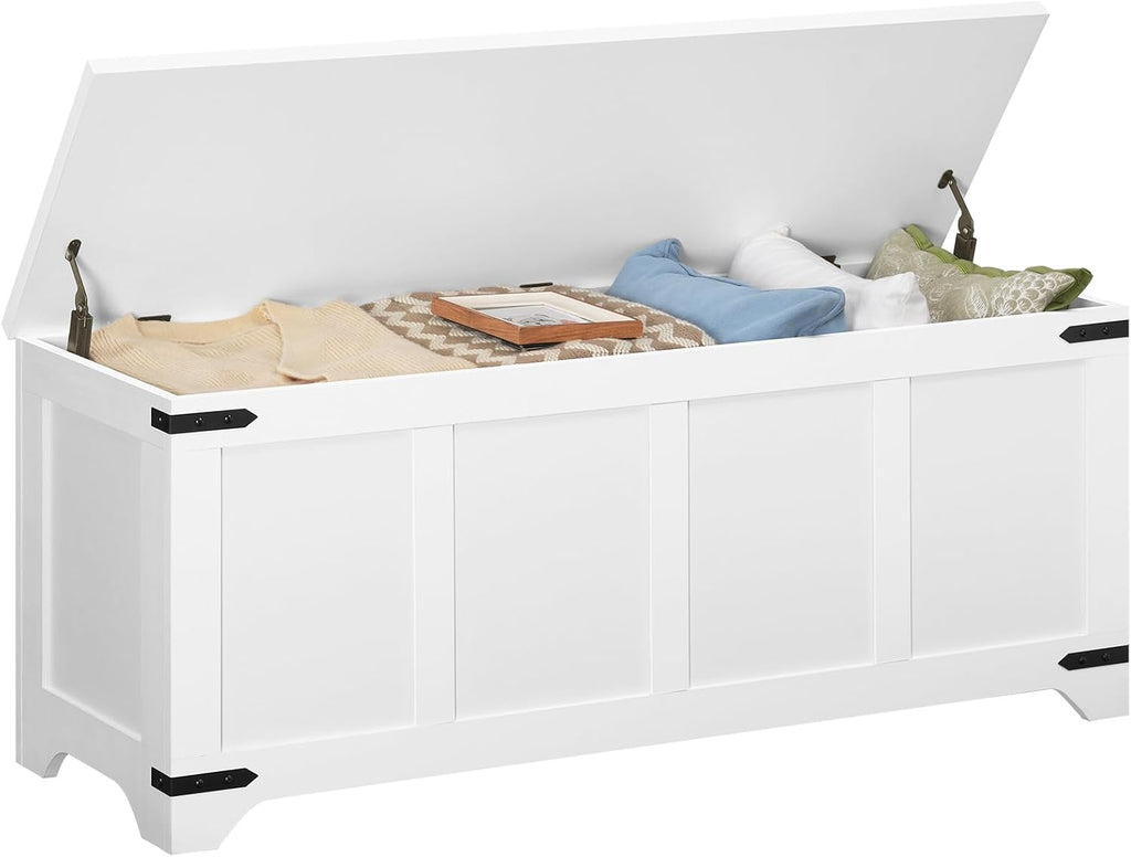 Extra Large Wooden Storage Bench with Safety Hinges, White