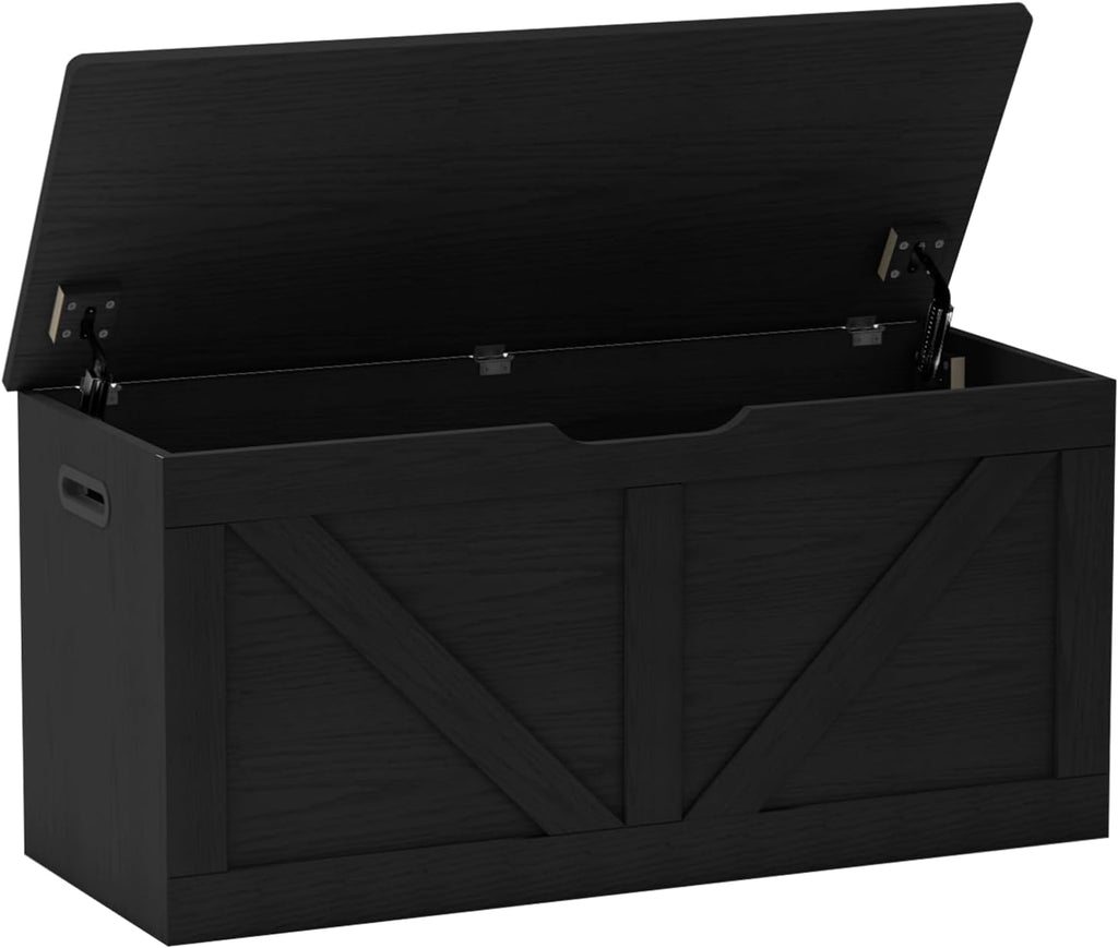 Wooden Storage Bench with Safety Hinges, Black