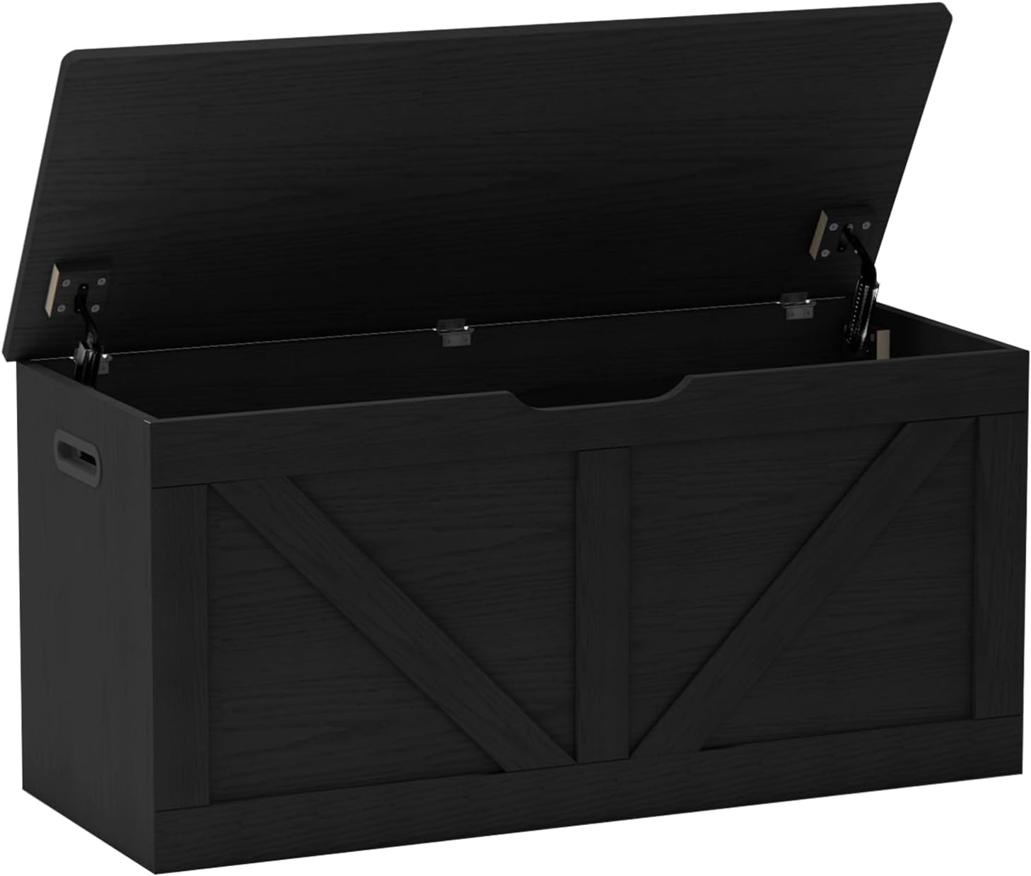 Wooden Storage Bench with Safety Hinges, Black