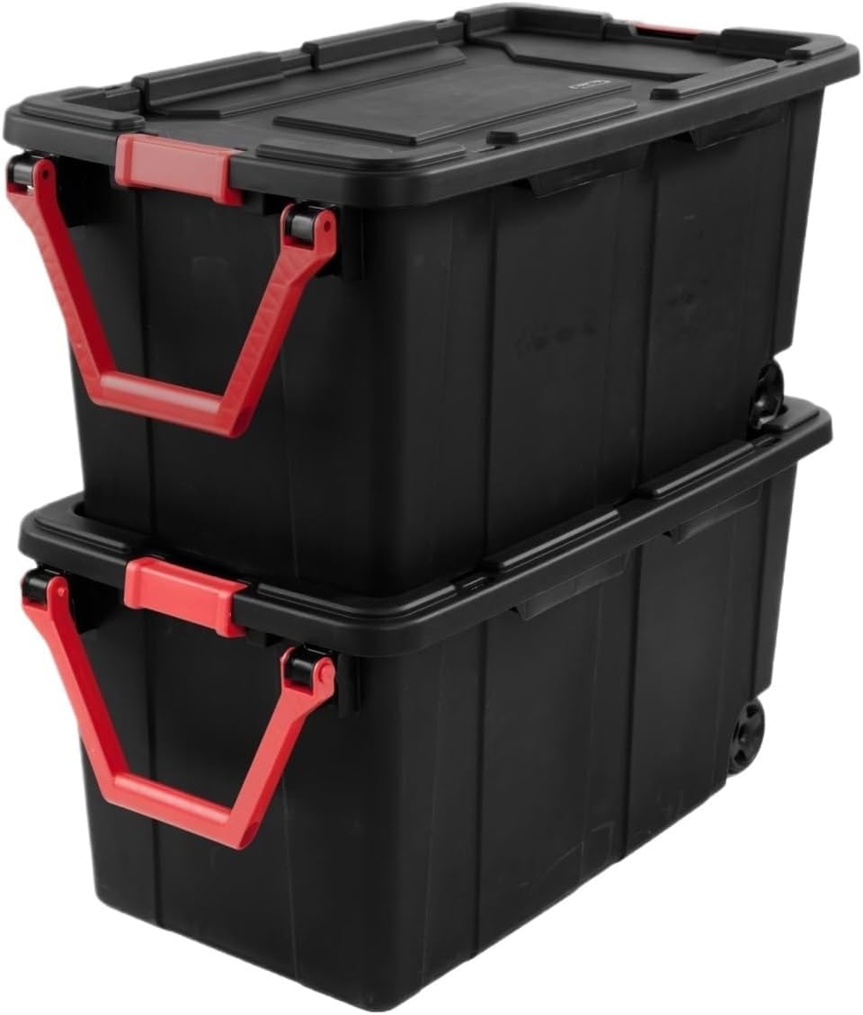 Wheeled Industrial Storage Totes Set of 2, Black