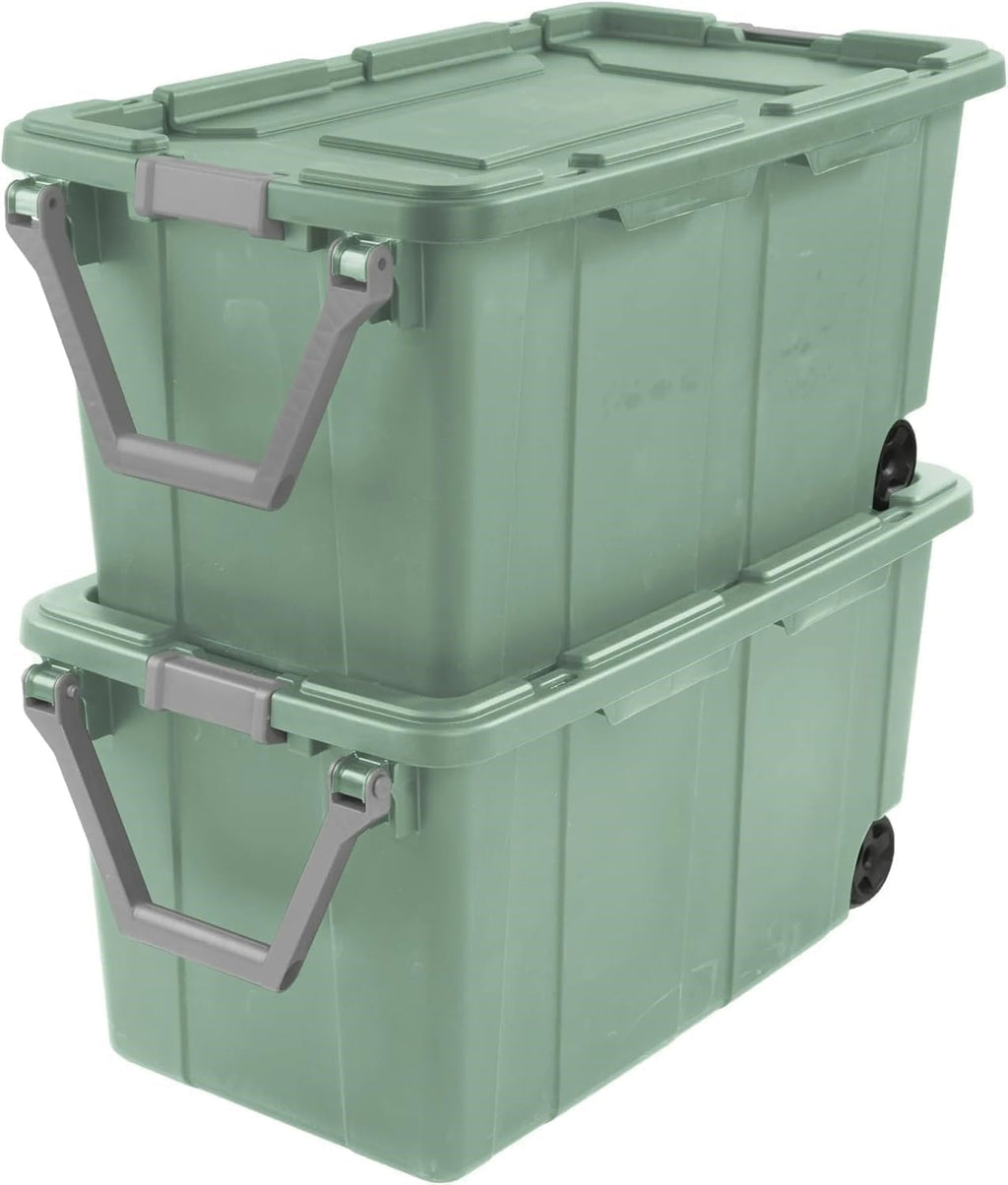 Wheeled Industrial Storage Totes Set of 2, Sage