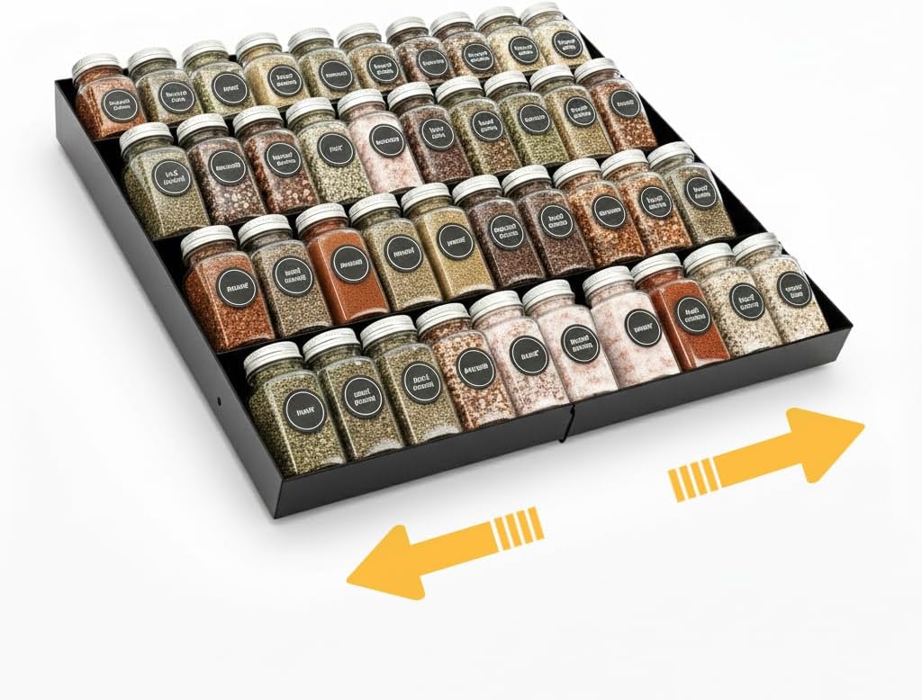 Expandable 4-Tier Metal Spice Drawer Organizer