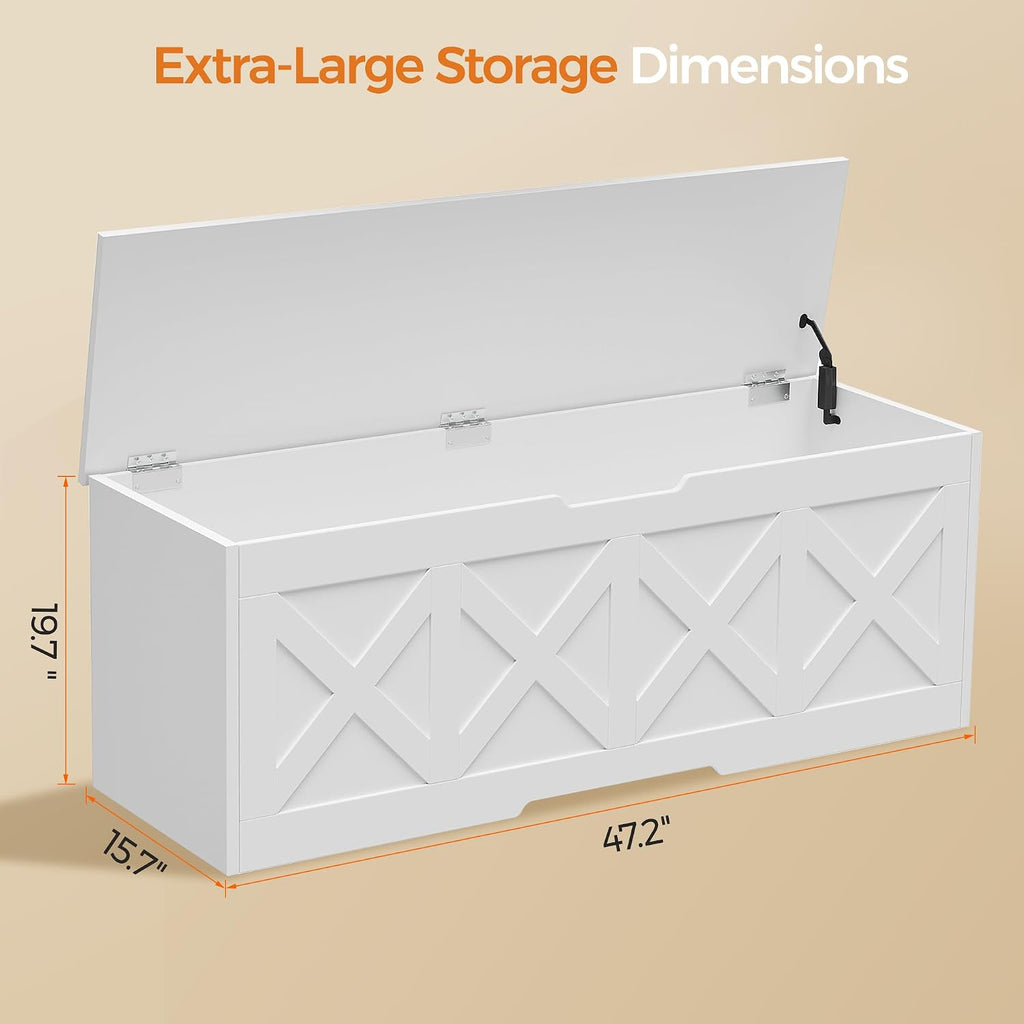 Farmhouse Wooden Storage Bench, White