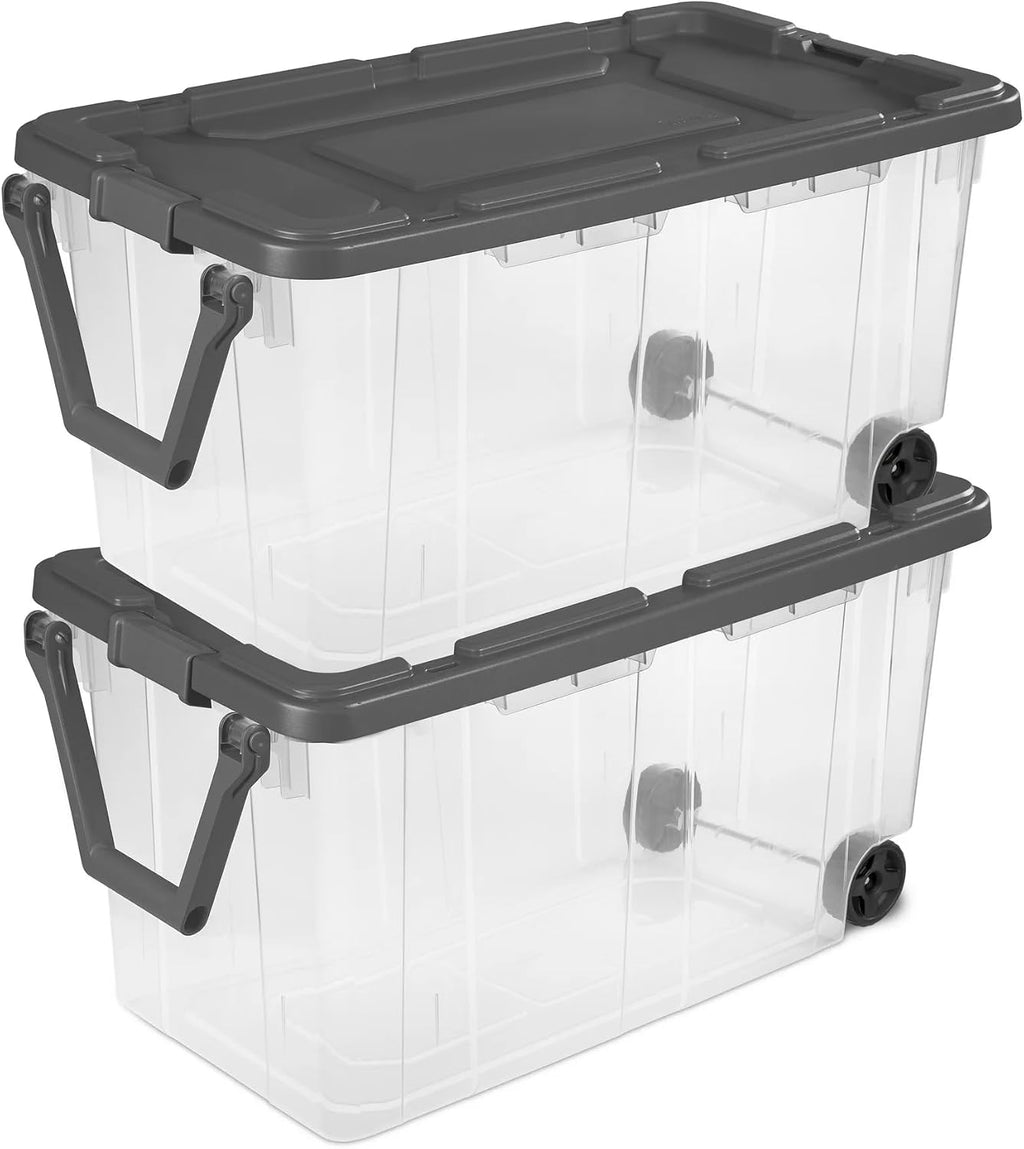 Wheeled Clear Storage Bins Set of 2, Gray