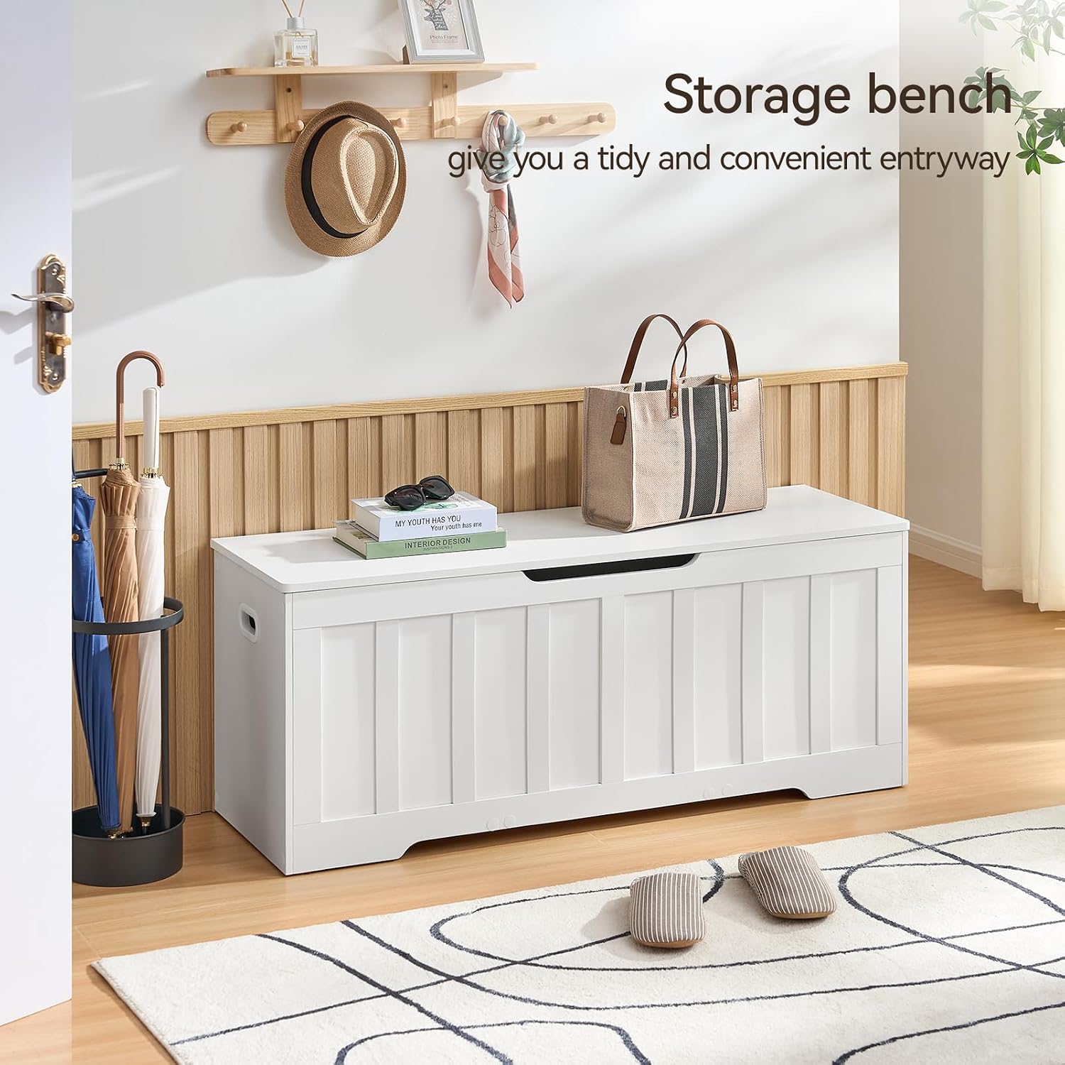 Extra Large Wooden Storage Bench, White