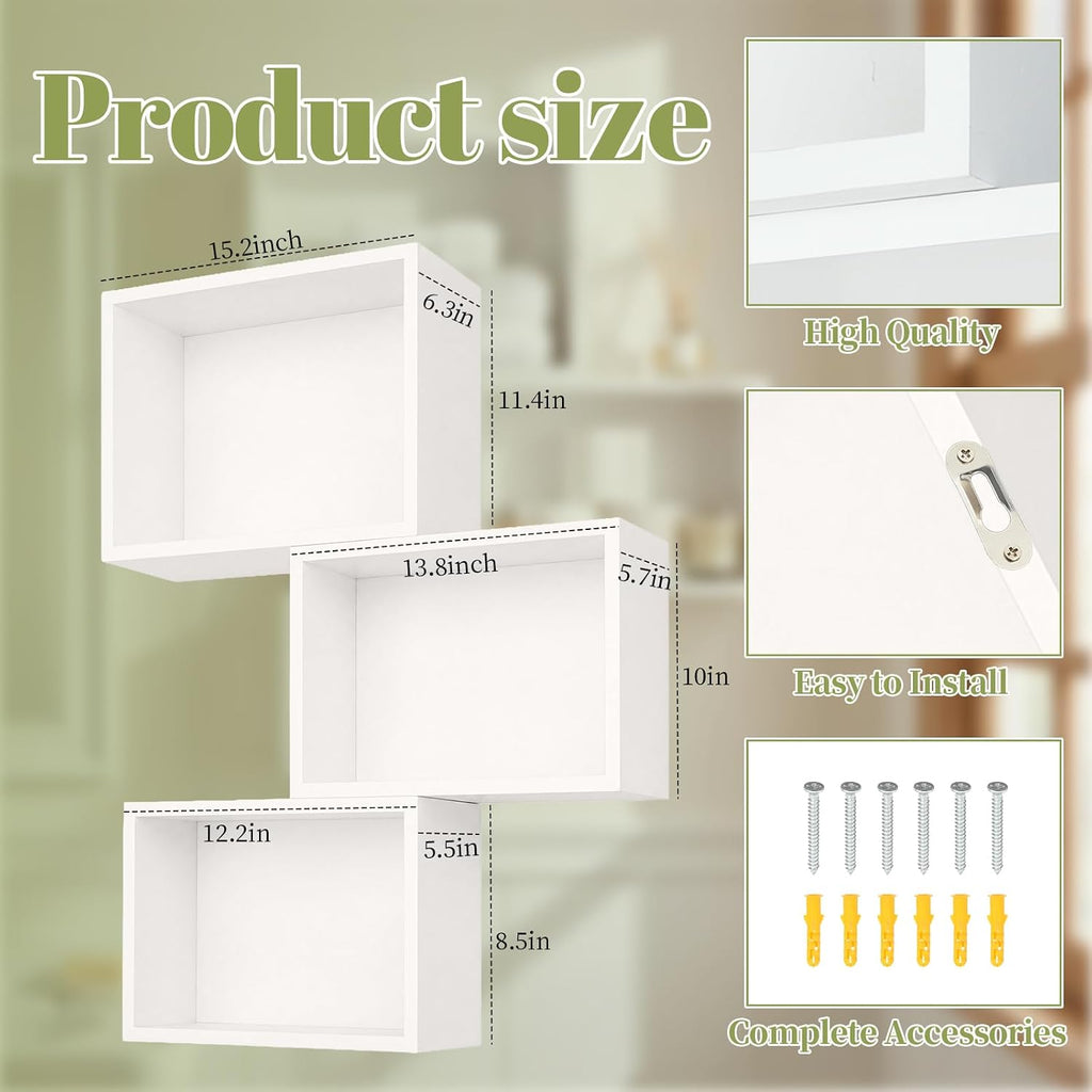 Wood Floating Cube Shelves Set of 3