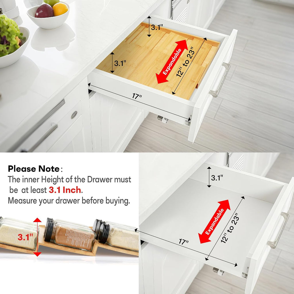 Expandable 4-Tier Bamboo Spice Drawer Organizer