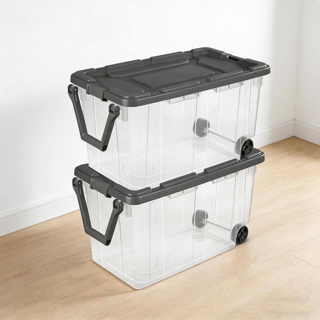 Wheeled Clear Storage Bins Set of 2, Gray
