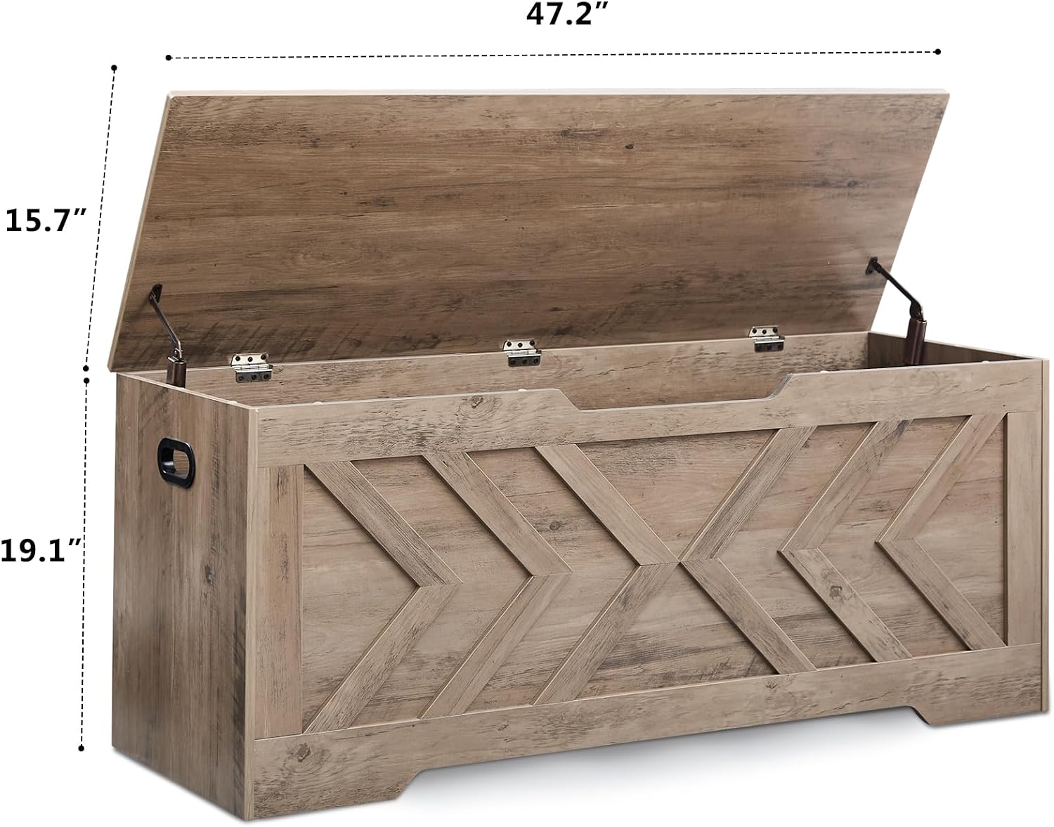 Wooden Storage Bench with Safety Hinges, Greige