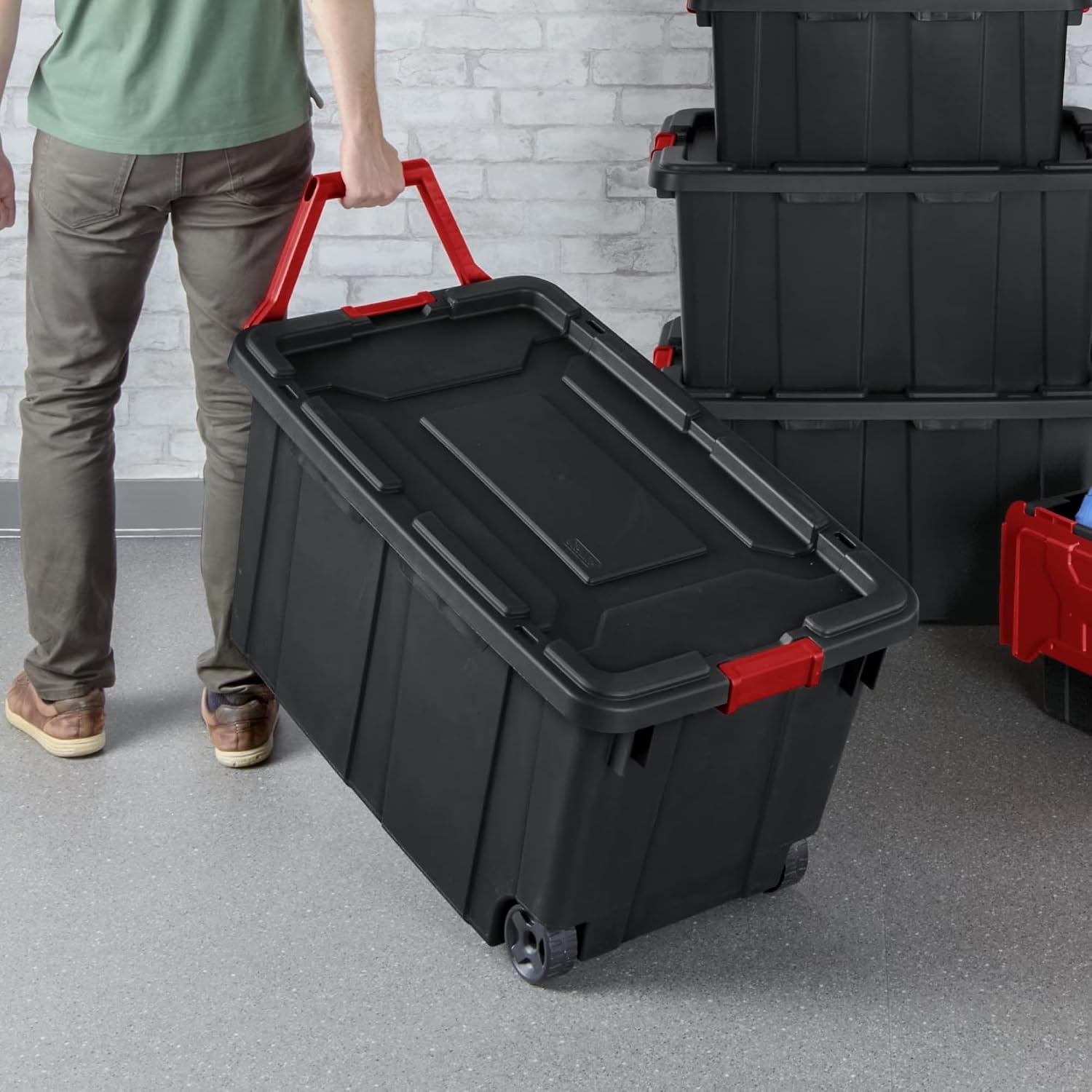 Wheeled Industrial Storage Totes Set of 2, Black