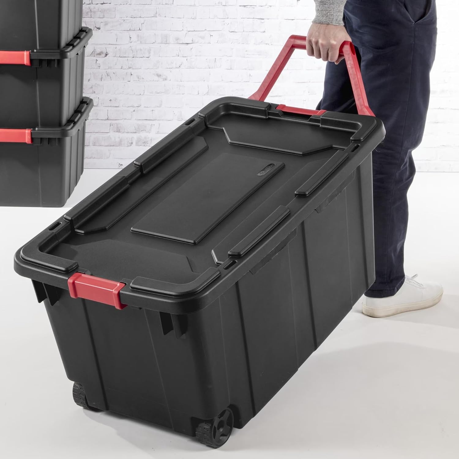 Wheeled Industrial Storage Totes Set of 2, Black