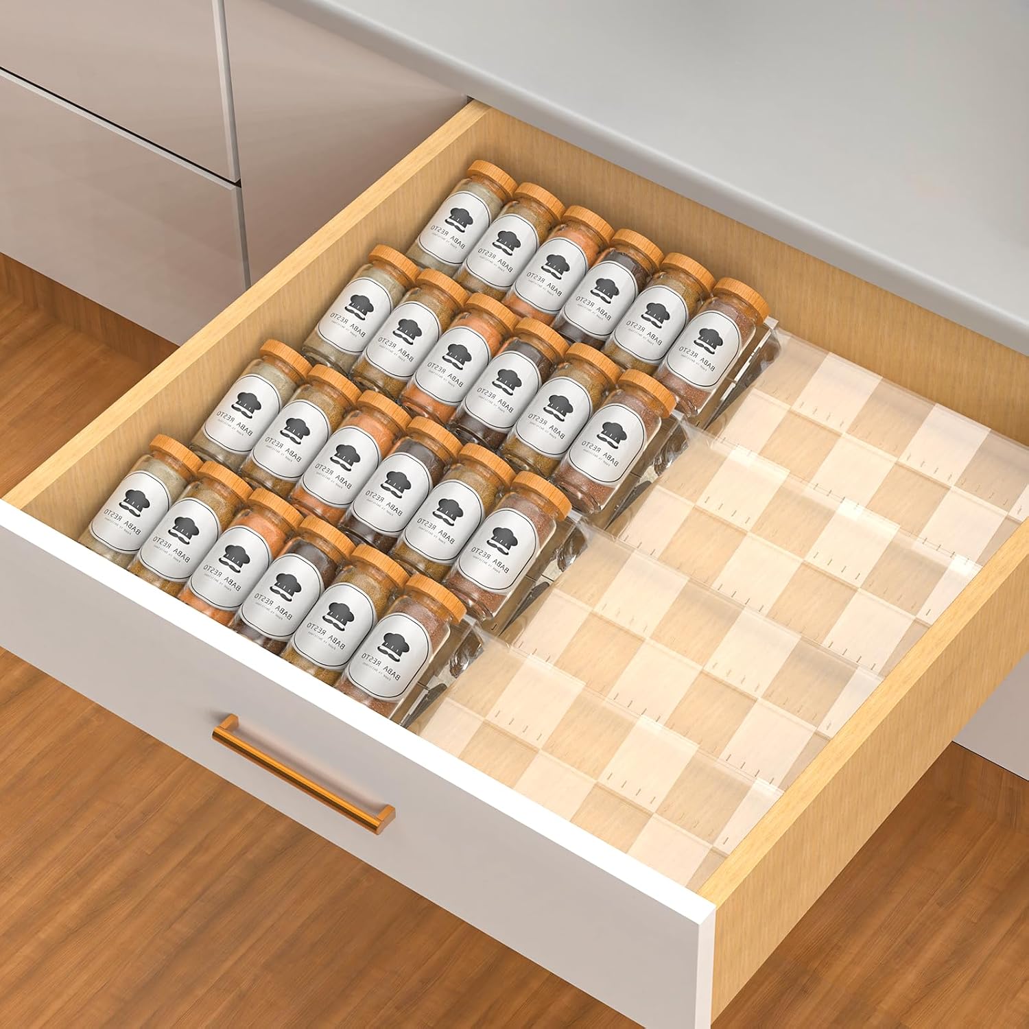Expandable Frosted Acrylic Spice Drawer Organizer Set of 4