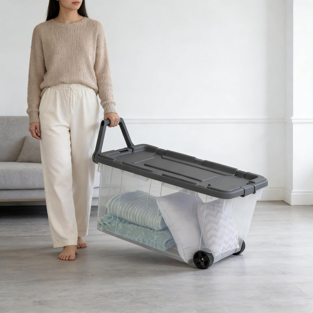 Wheeled Clear Storage Bins Set of 2, Gray