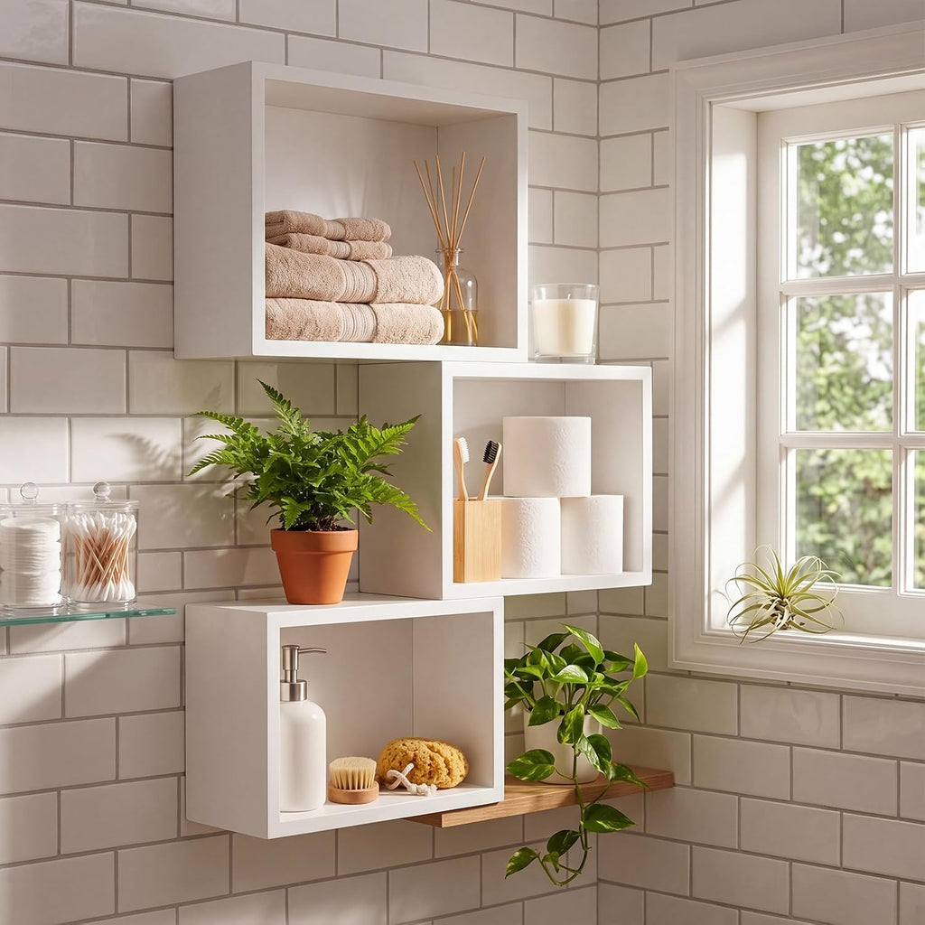 Wood Floating Cube Shelves Set of 3