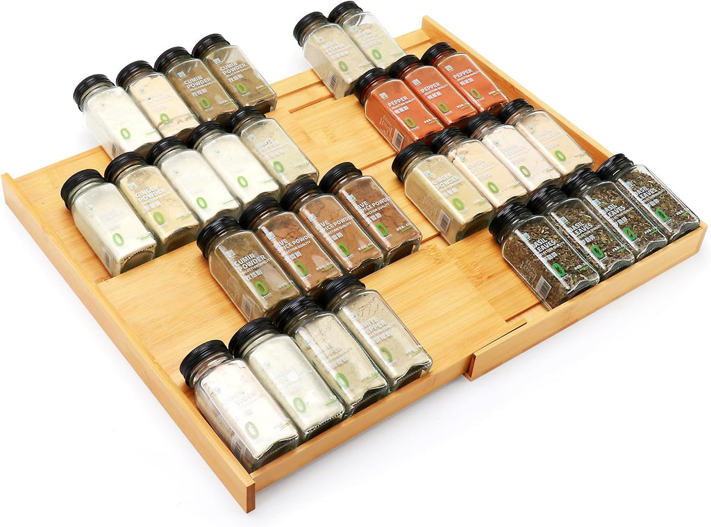 Expandable 4-Tier Bamboo Spice Drawer Organizer