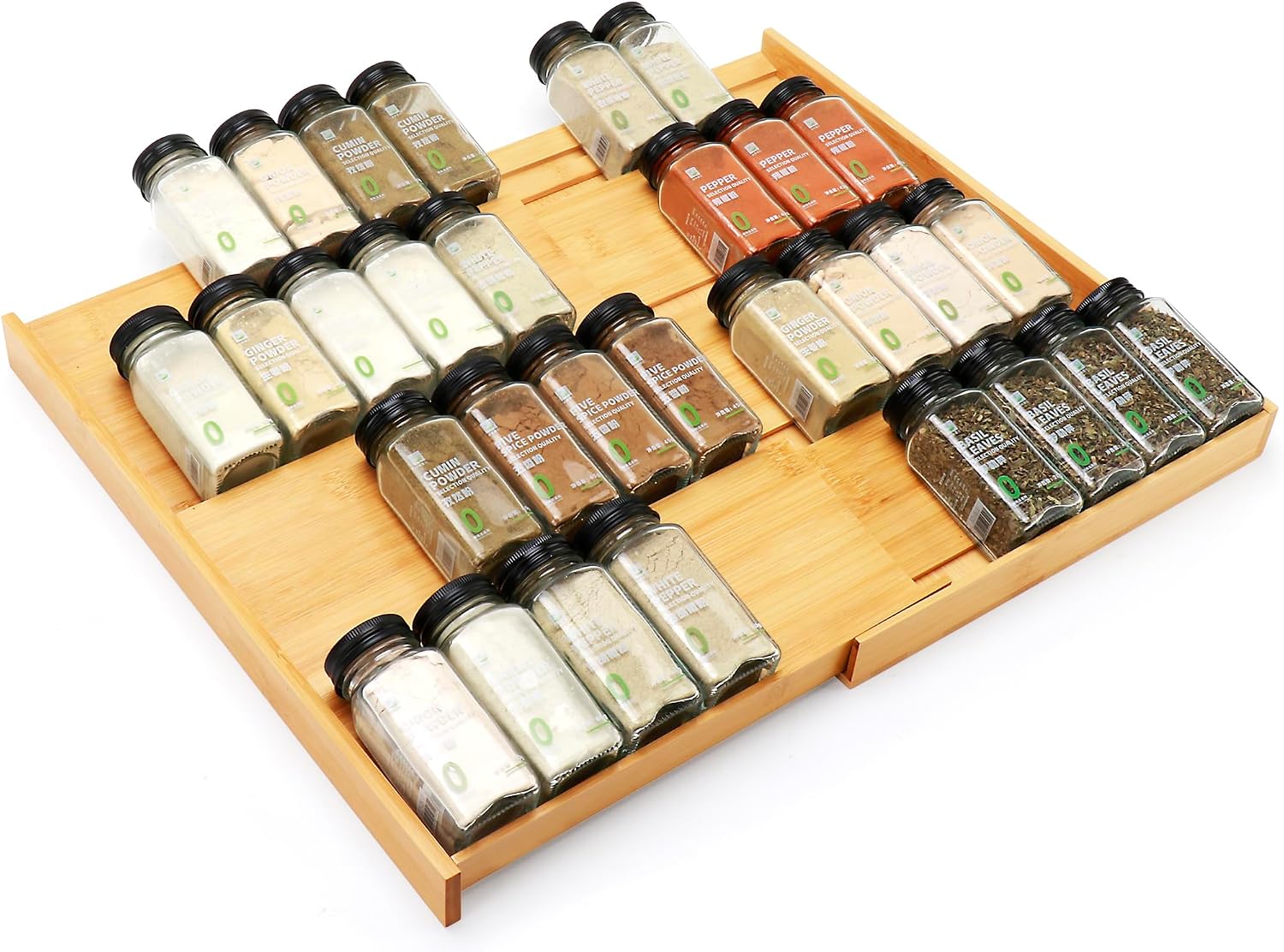 Expandable 4-Tier Bamboo Spice Drawer Organizer