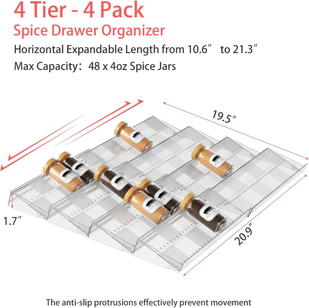 Expandable Frosted Acrylic Spice Drawer Organizer Set of 4