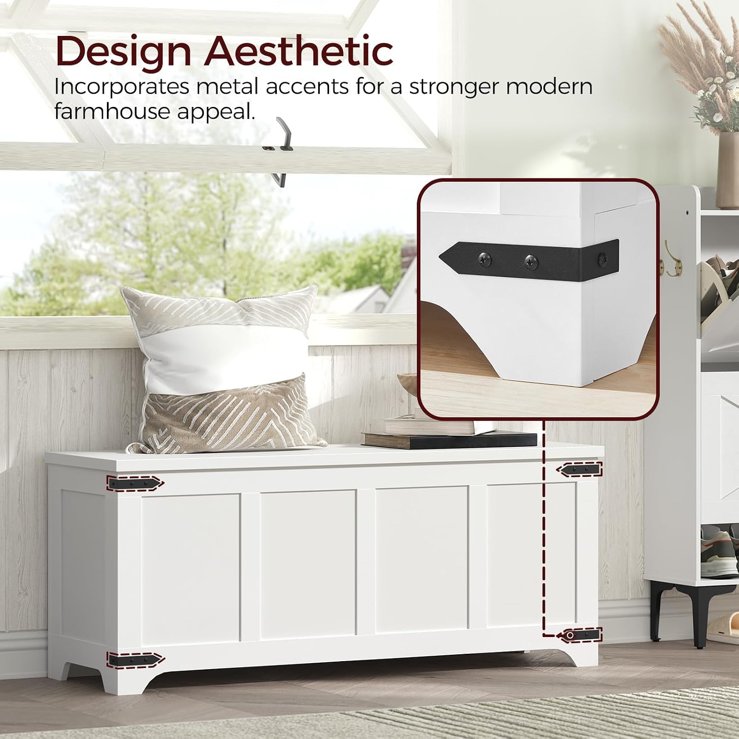 Extra Large Wooden Storage Bench with Safety Hinges, White