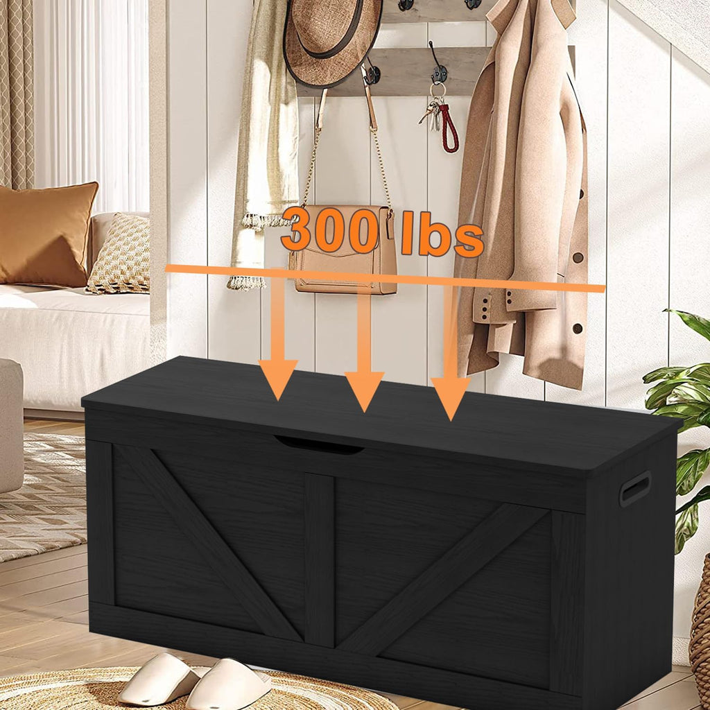 Wooden Storage Bench with Safety Hinges, Black