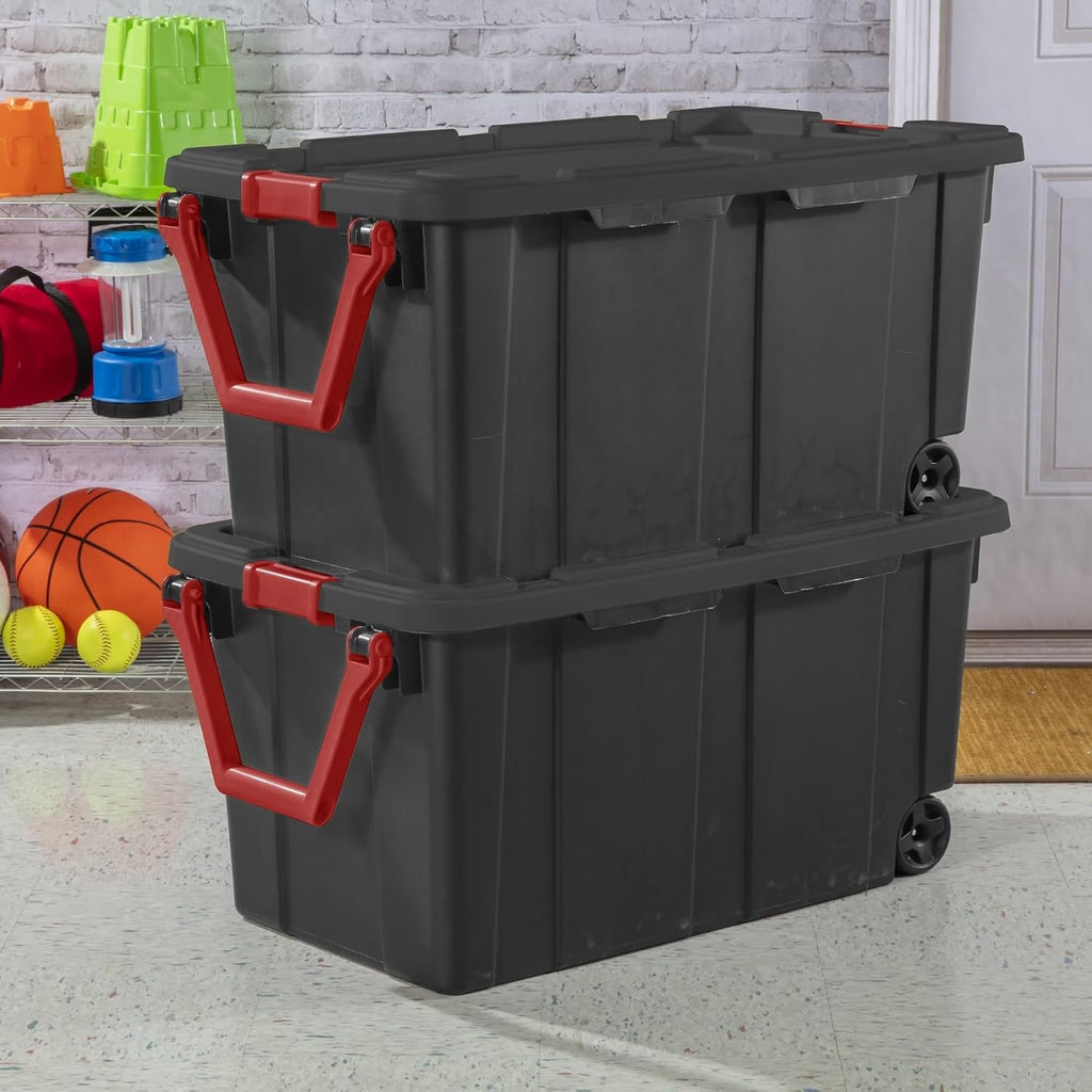 Wheeled Industrial Storage Totes Set of 2, Black
