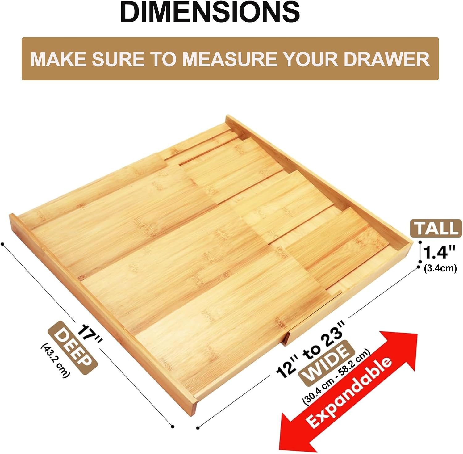 Expandable 4-Tier Bamboo Spice Drawer Organizer