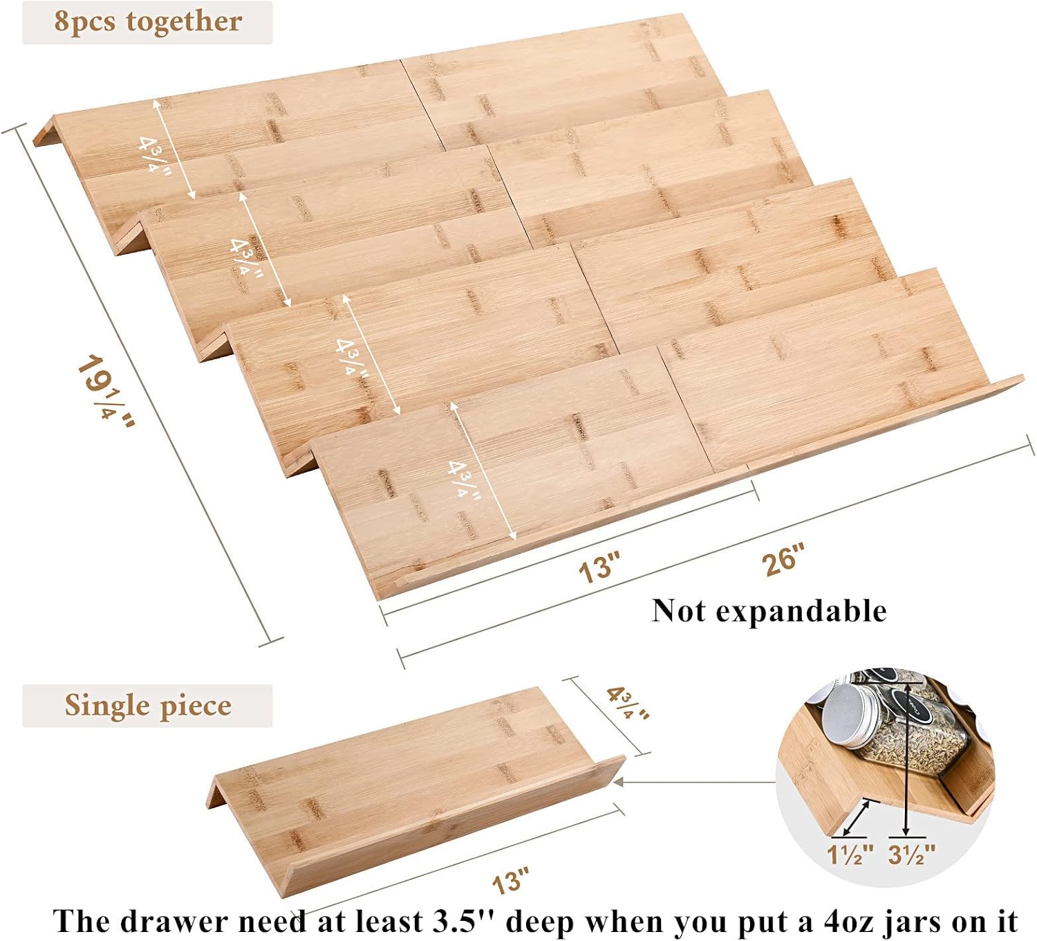 Bamboo Spice Drawer Organizer Rack