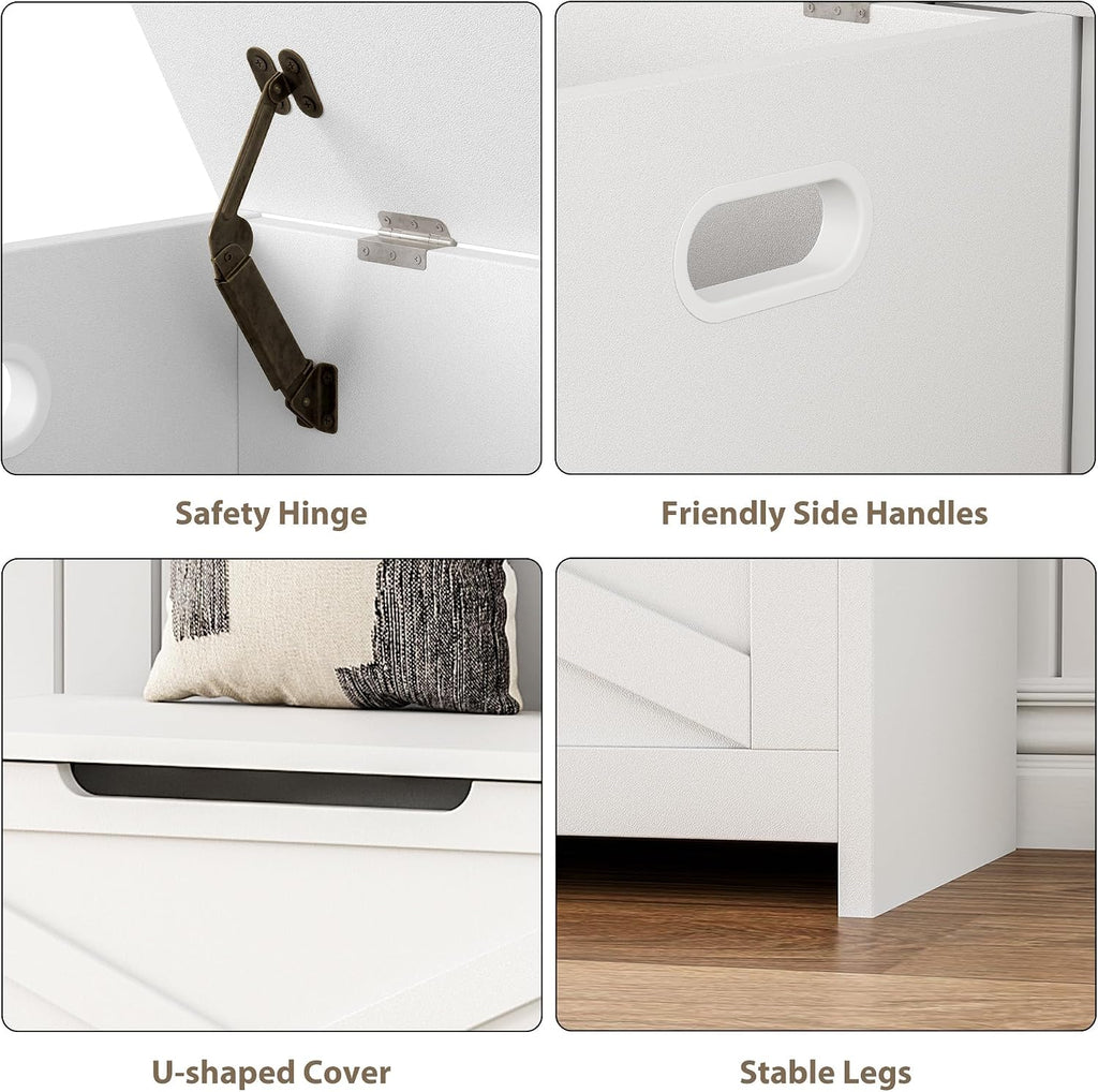 Farmhouse Storage Bench, Cloud White