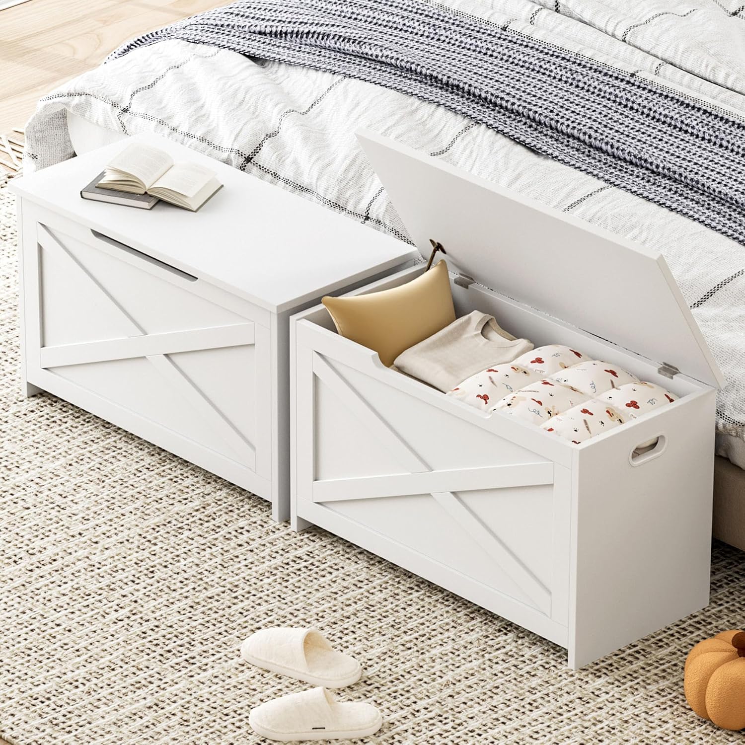 Farmhouse Storage Bench, Cloud White