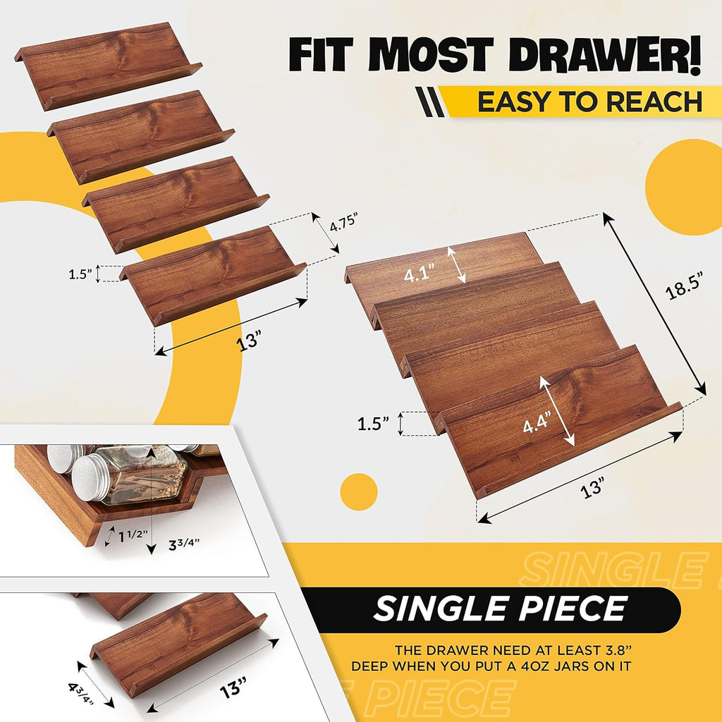 Acacia Wood Spice Tray Organizer Set of 4