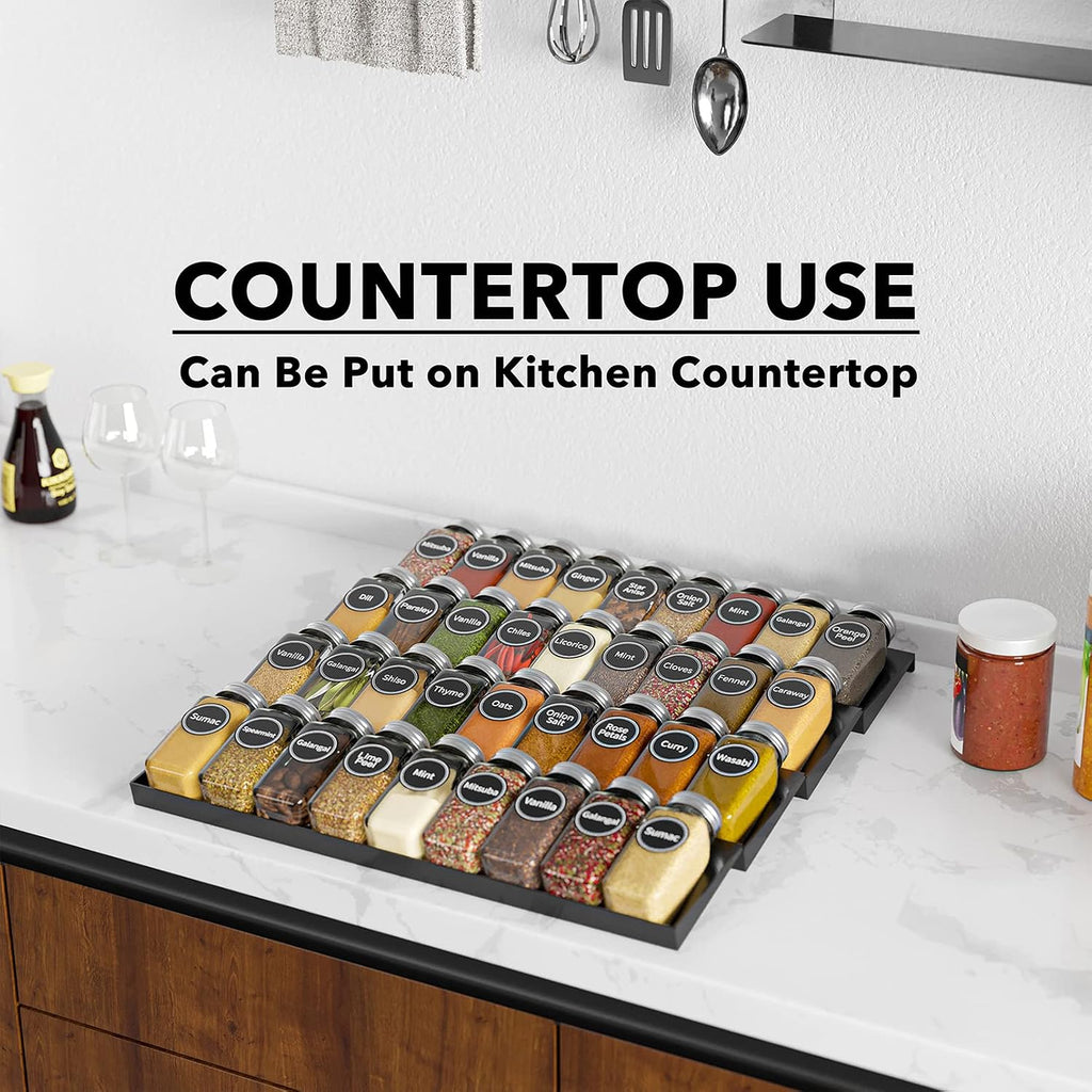 4-Tier Spice Drawer Organizer with Spice Jars & Labels