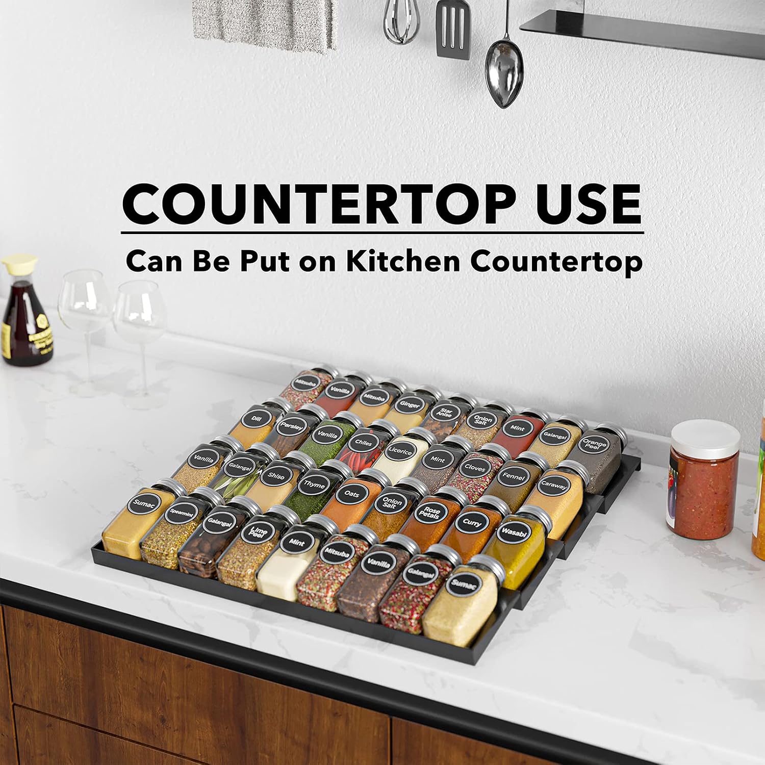 4-Tier Spice Drawer Organizer with Spice Jars & Labels