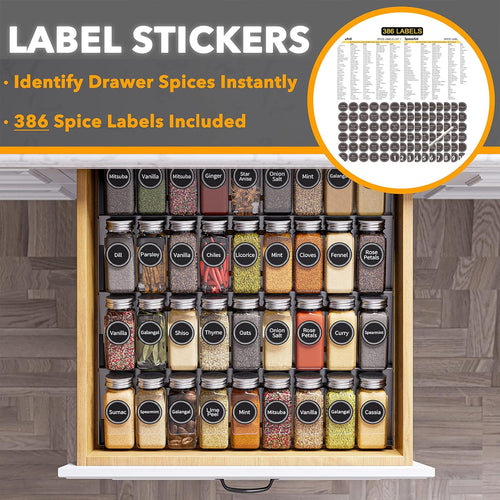 4-Tier Spice Drawer Organizer with Spice Jars & Labels