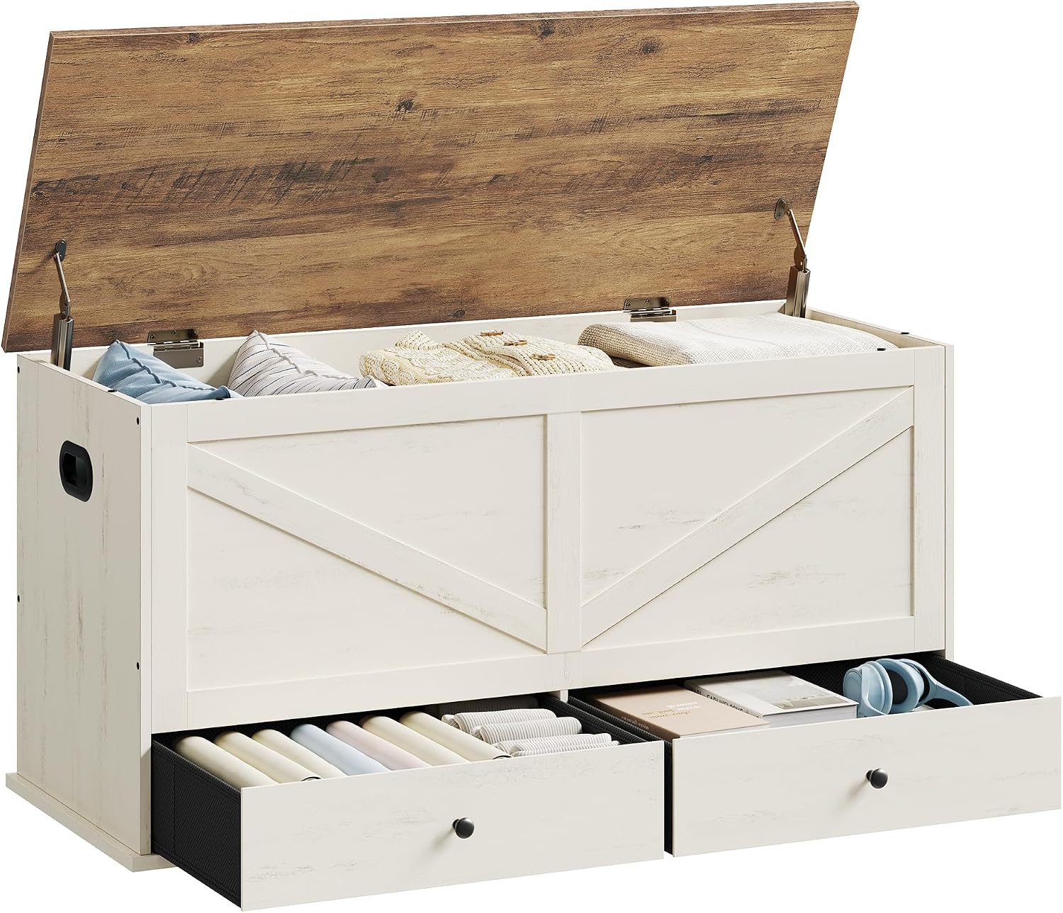 Farmhouse Storage Bench with Fabric Drawers