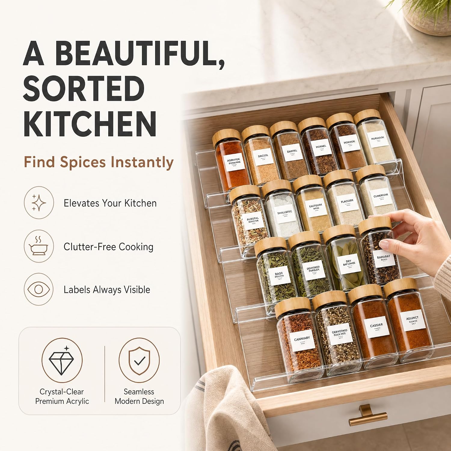 Expandable 4-Tier Acrylic Spice Drawer Organizer Set of 4