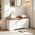 Wooden Flip Top Storage Bench with Safety Hinges, White Walnut