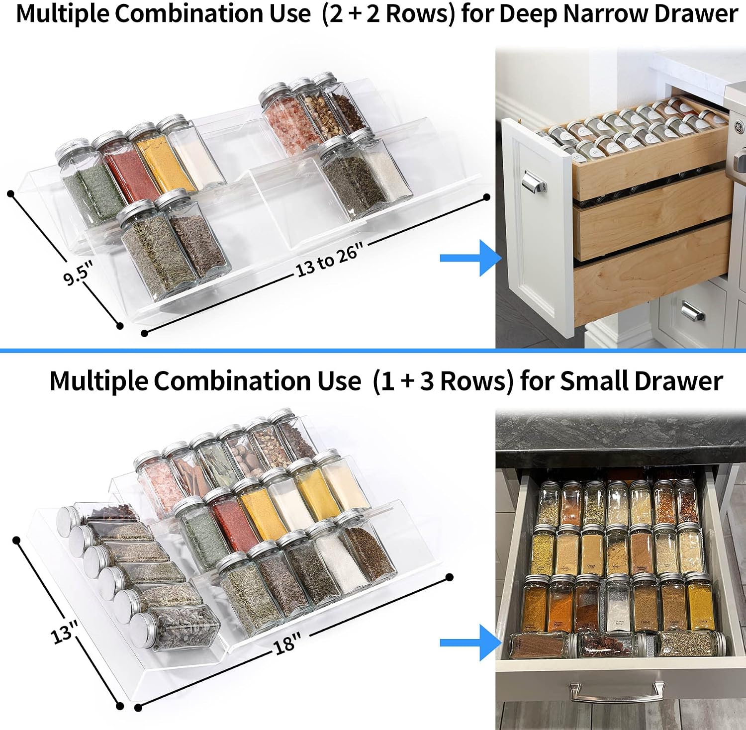 Expandable 4-Tier Acrylic Spice Drawer Organizer Set of 2
