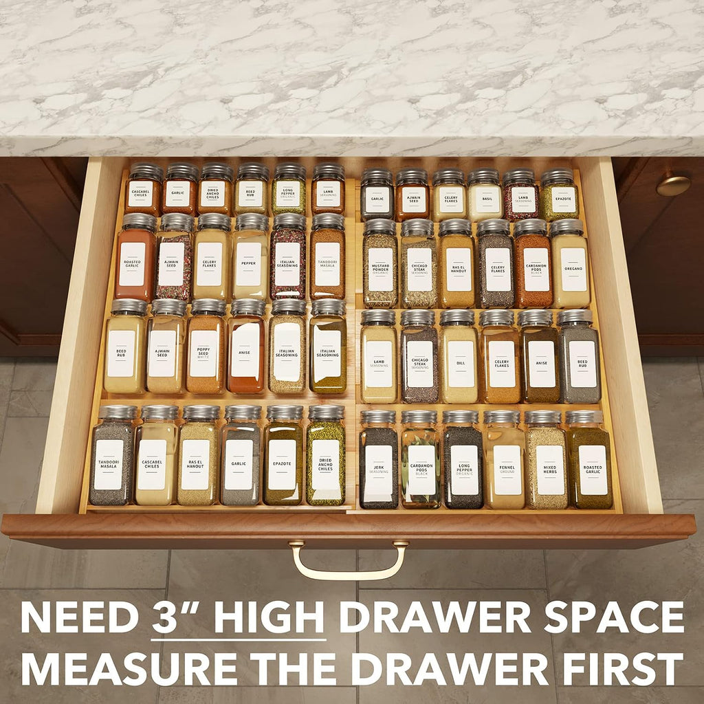 Expandable 4-Tier Bamboo Spice Drawer Organizer
