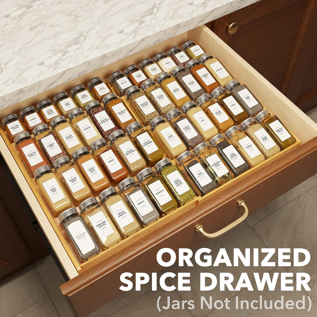 Expandable 4-Tier Bamboo Spice Drawer Organizer