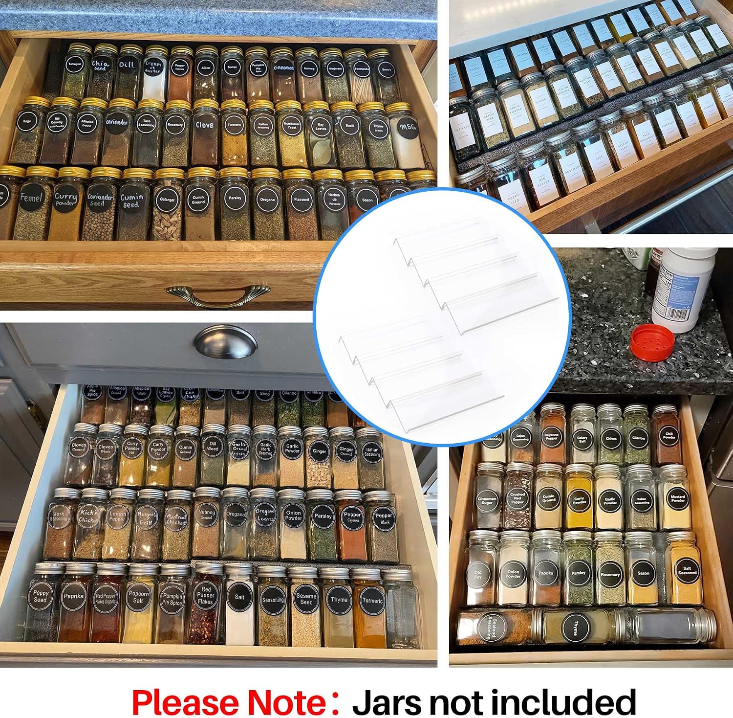 Expandable 4-Tier Acrylic Spice Drawer Organizer Set of 2