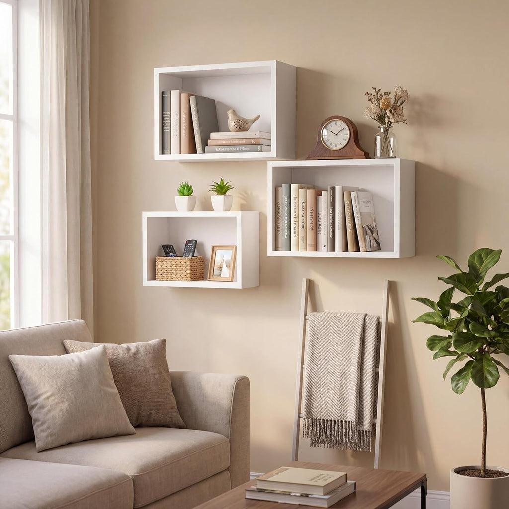 Wood Floating Cube Shelves Set of 3