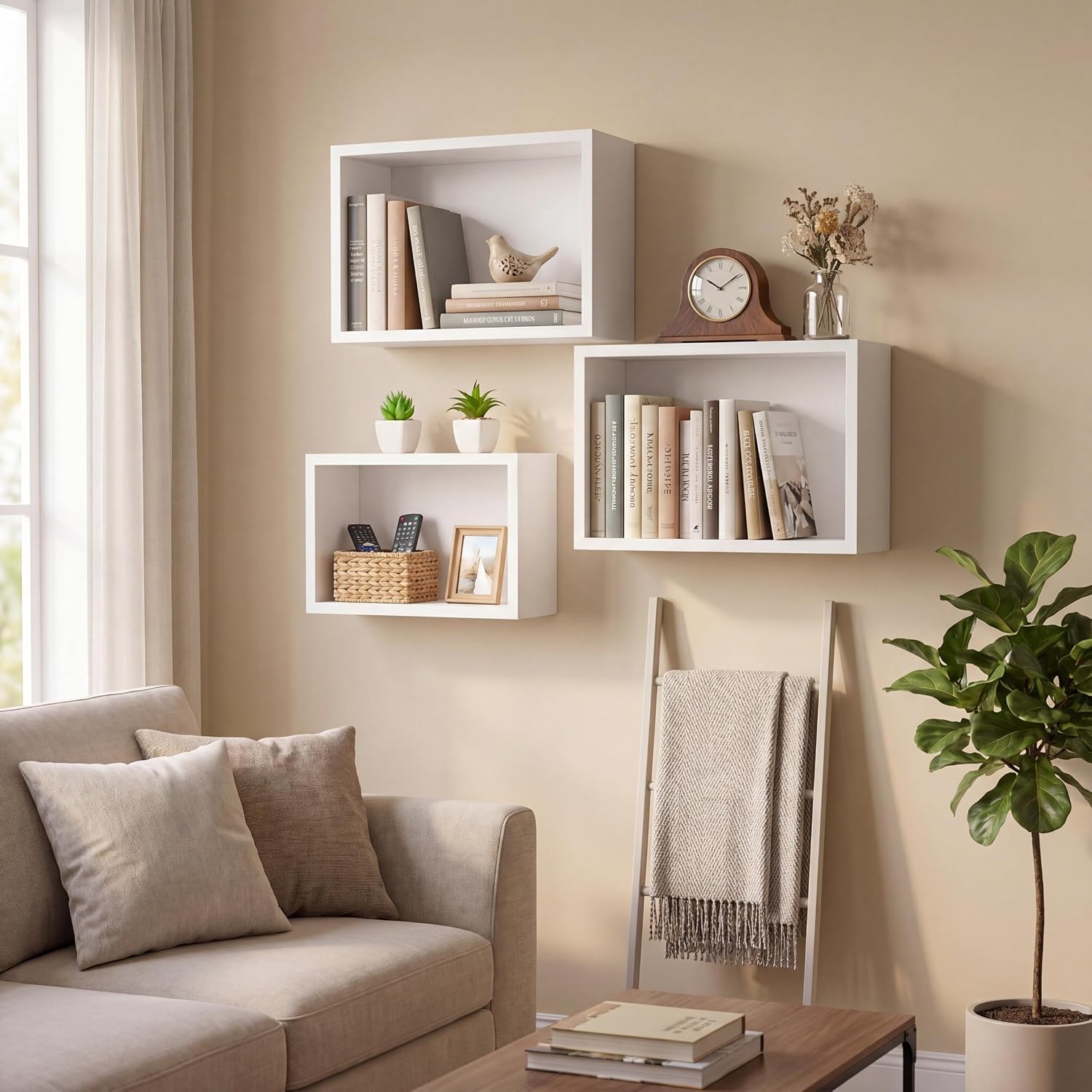 Wood Floating Cube Shelves Set of 3
