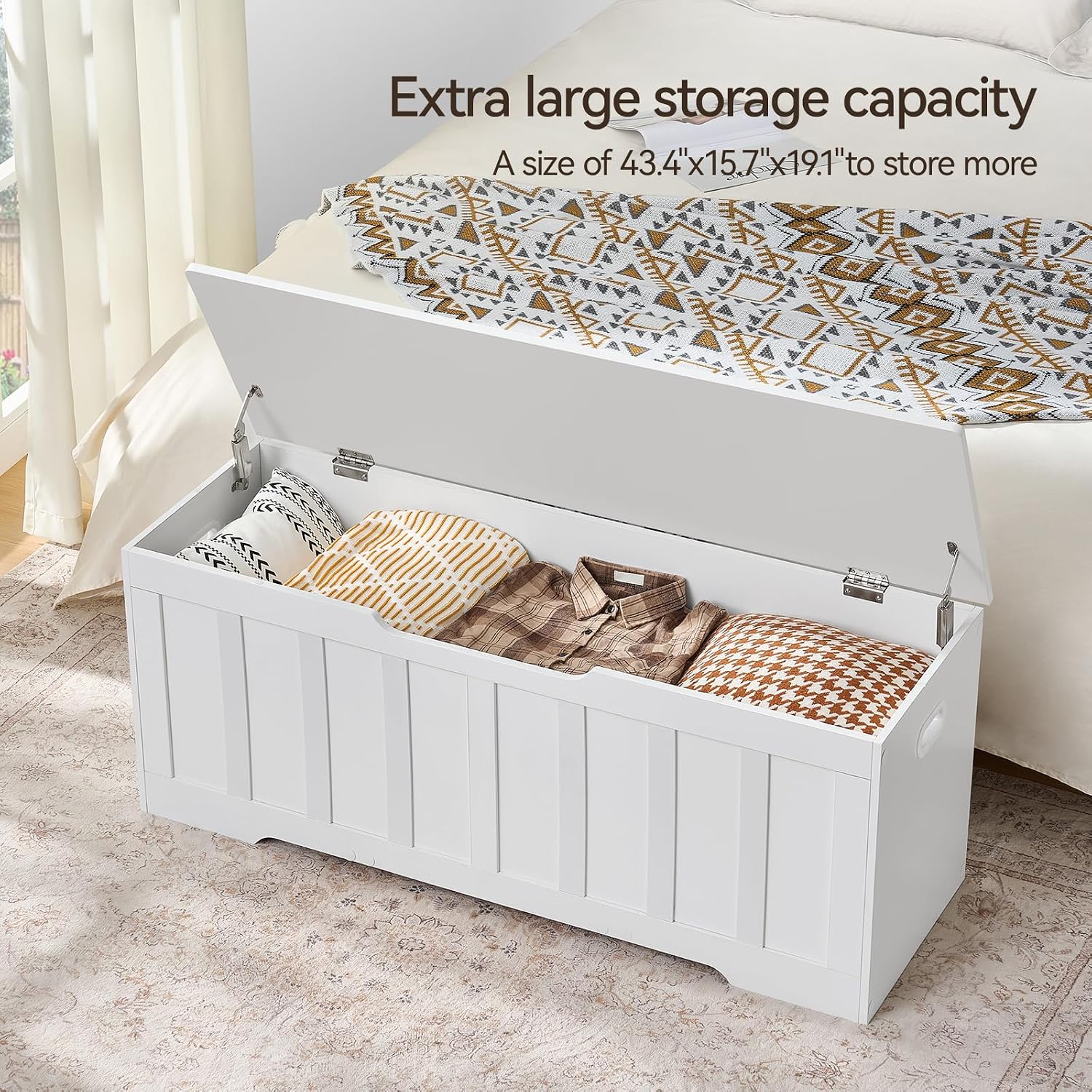 Extra Large Wooden Storage Bench, White