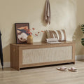 Rattan Extra Large Storage Bench with Safety Hinges, Cherry Brown
