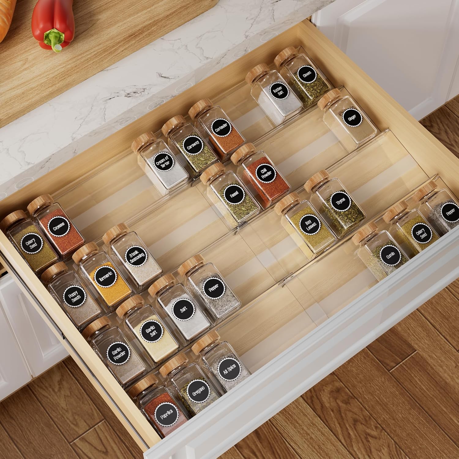 Expandable Acrylic Spice Drawer Organizer Set of 8